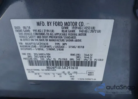 2018 Ford Ecosport Se из США, поврежденный, VIN MAJ6P1UL5JC241610